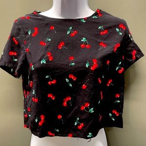 Black crop top with cherries.